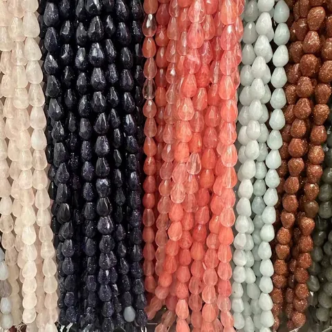 Facettierte Wassertropfen Naturstein Perlen Für DIY Schmuckherstellung Amethyst Tigerauge Achat Kristall Wassermelone Rot Lose Perlen