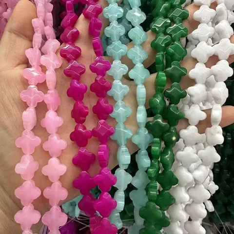 Natural Stone Faceted Four Leaf Clover Loose Beads For DIY Bracelet Necklace Making Crystal Agate Tiger Eye Amethyst Jewelry Accessories
