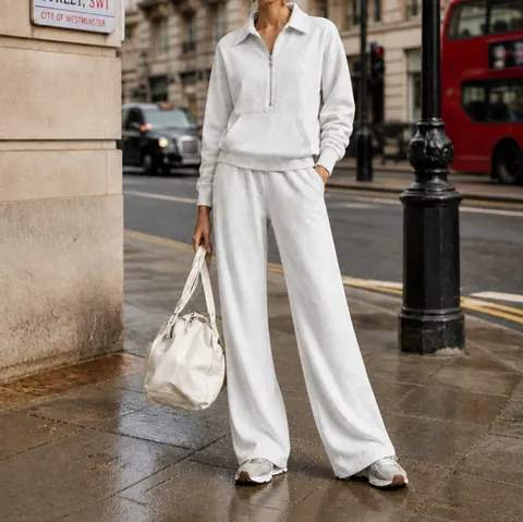 Felpa Sportiva Casual con Mezza Zip e Pantaloni Lunghi Top e Bottom da Donna Tinta Unita Vestibilità Larga Tuta Sportiva