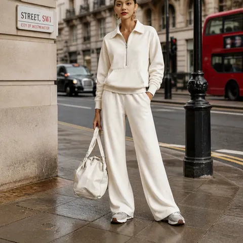 Felpa Sportiva Casual con Mezza Zip e Pantaloni Lunghi Top e Bottom da Donna Tinta Unita Vestibilità Larga Tuta Sportiva