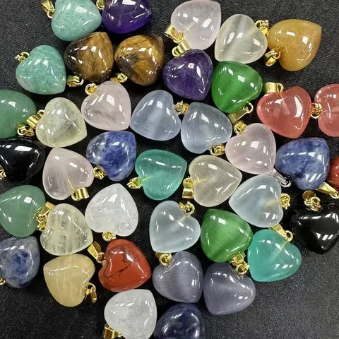 Herzförmiger Naturstein Anhänger Für DIY Schmuckherstellung Polierter Kristall Amethyst Rosenquarz Tigerauge Stein Charme Für Halsketten Zubehör