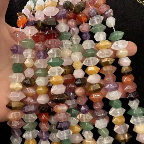 Natural Stone Agate Tiger Eye Hexagonal Column Loose Beads For DIY Bracelet Necklace Jewelry Making Accessories Unisex Polished Gemstone Charms