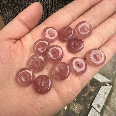 Natural Strawberry Quartz Ping An Kou Donut Beads For Jewelry Making DIY Bracelet Necklace Stone Accessories Polished Pink Gemstone