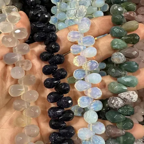 Cuentas de Gota de Agua Facetadas de Piedra Natural para Creación de Joyas Bricolaje Borla Ojo de Tigre Amatista Ágata Cuentas