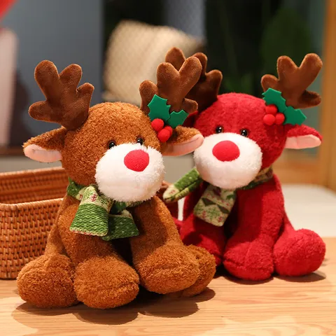 Joli Jouet en Peluche de Renne de Noël Poupée de Renne Rembourrée Oreiller Animal Dessin Animé Doux Décoration de Maison Festive Cadeau de Vacances