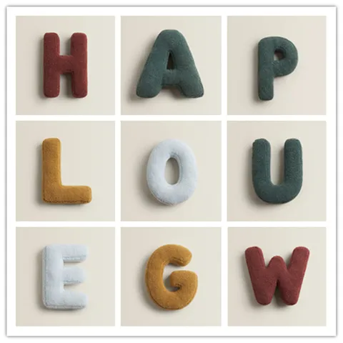 Oreiller en Peluche de Style Nordique Lettre Anglaise Coussin Alphabet Doux pour Chambre d'Enfant Canapé Décoration de Maison Accessoires de Photographie