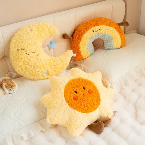 Carino Nuvola Stella Arcobaleno Luna Sole Cuscino di Peluche Imbottito Cartoon Faccia Sorridente Cuscino Giocattolo Decorazione Casa Regalo Ragazza