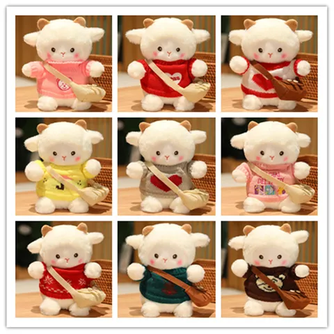 Mignon Dessin Animé Mouton Peluche Animal En Peluche Poupée Avec Pull Tricoté Doux Compagnon Cadeau Pour Filles