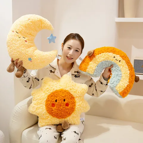 Carino Nuvola Stella Arcobaleno Luna Sole Cuscino di Peluche Imbottito Cartoon Faccia Sorridente Cuscino Giocattolo Decorazione Casa Regalo Ragazza