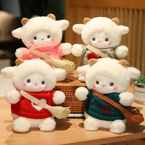 Mignon Dessin Animé Mouton Peluche Animal En Peluche Poupée Avec Pull Tricoté Doux Compagnon Cadeau Pour Filles
