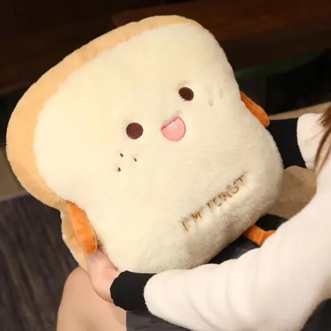 Cute Toast Bread Plush Hand Warmer Pillow Soft Rabbit Plush Stuffed Animal Cushion Cute Expression Office Nap Pillow Gift