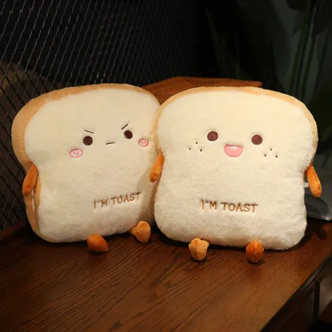 Cute Toast Bread Plush Hand Warmer Pillow Soft Rabbit Plush Stuffed Animal Cushion Cute Expression Office Nap Pillow Gift