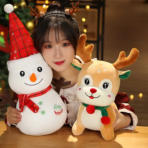 Jouet en Peluche de Noël Mignon Dessin Animé Renne Et Bonhomme de Neige Poupée en Peluche Cadeau de Fête Décoration