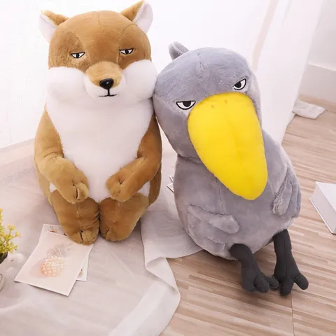 Peluche Japonaise Zen Déprimée Assise Bec-en-sabot et Renard Tibétain Mignonne Poupée Animal Enpeluchée Décoration Maison Cadeau