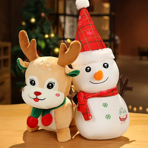 Jouet en Peluche de Noël Mignon Dessin Animé Renne Et Bonhomme de Neige Poupée en Peluche Cadeau de Fête Décoration
