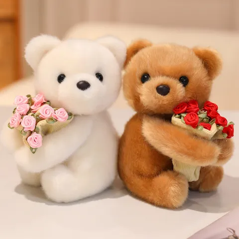 Peluche Mignonne Bouquet de Roses Poupée Animal Couple Ours Lapin Licorne Jouet en Peluche Cadeau de Saint-Valentin Pour Filles Décoration de Maison