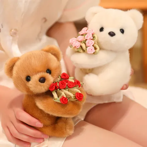 Peluche Mignonne Bouquet de Roses Poupée Animal Couple Ours Lapin Licorne Jouet en Peluche Cadeau de Saint-Valentin Pour Filles Décoration de Maison