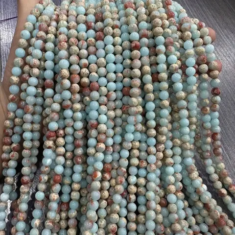 Cuentas Redondas de Piedra Shoushan Natural Cuentas Espaciadoras Sueltas Pulidas Textura de Mármol Cuentas Minerales para Fabricación de Collares Pulseras DIY