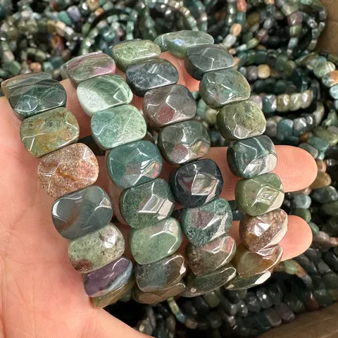 Natural Faceted Indian Agate Rectangle Beads Stretch Bracelet Healing Crystal Stone Jewelry For Women Men Ethnic Style Gift
