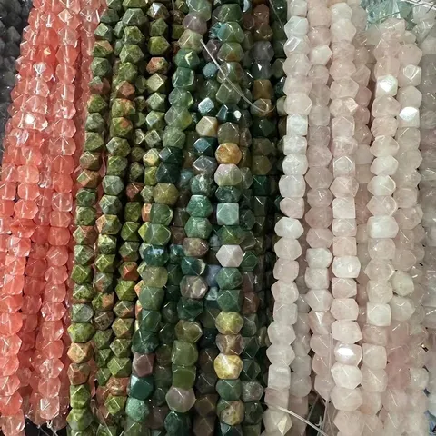 Pierres Naturelles Octogone Facetté Perles en Vrac pour la Fabrication de Bijoux Accessoires DIY Collier Bracelet Semi-finis Irréguliers Agate Turquoise Perles en Gros