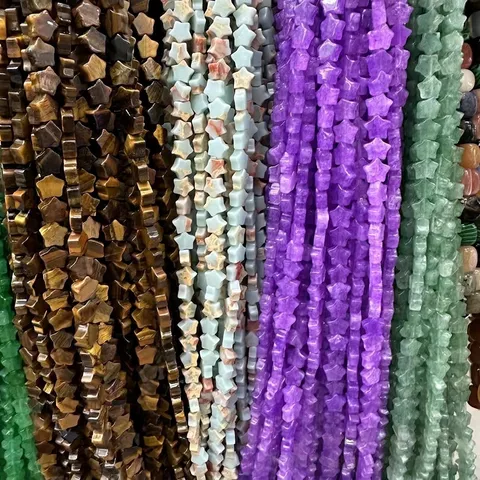 Natural Stone Star Shaped Beads For DIY Jewelry Making Polished Agate Tiger Eye Aventurine Loose Beads Strand For Necklace
