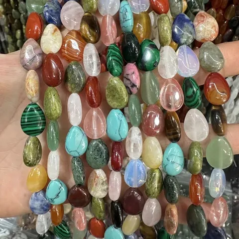 Cuentas Sueltas de Piedra Natural Gota de Agua Plana Ágata Ojo de Tigre Aventurina Verde Para Creación de Joyas DIY