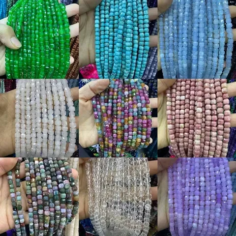Natural Stone Faceted Cube Beads Loose Gemstone Spacer Beads For DIY Jewelry Making Necklace Bracelet Accessory Crystal Agate Quartz Beads