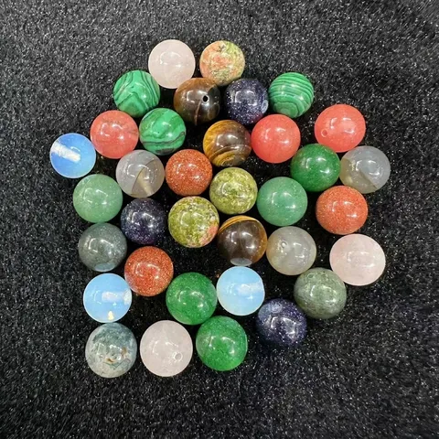 Natural Stone Round Loose Beads Tiger Eye Rose Quartz Agate Crystal Smooth Half Hole No Hole Beads For DIY Jewelry Making