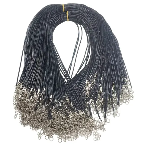Black Waxed Rope Necklace Cord Faux Leather Cord With Silver Lobster Clasp Extension Chain For DIY Jewelry Making Accessories