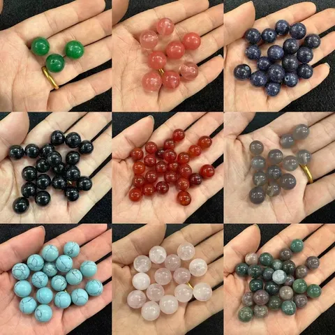 Natural Stone Round Loose Beads Tiger Eye Rose Quartz Agate Crystal Smooth Half Hole No Hole Beads For DIY Jewelry Making