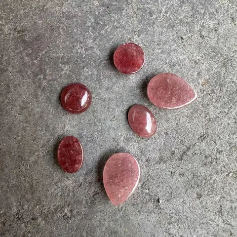 Natural Strawberry Quartz Cabochons Polished Flat Back Loose Gemstone For DIY Jewelry Making Round Oval Teardrop Gemstone Inlay Accessories