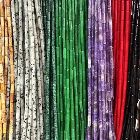 Natural Stone Cylinder Tube Beads 4x13mm Agate Amethyst Imperial Jasper Loose Beads For DIY Bracelet Necklace Jewelry Making Accessories