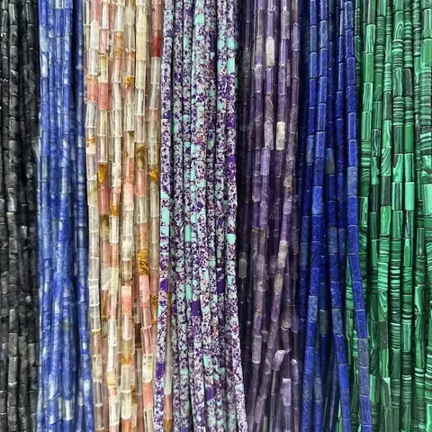 Natural Stone Cylinder Tube Beads 4x13mm Agate Amethyst Imperial Jasper Loose Beads For DIY Bracelet Necklace Jewelry Making Accessories