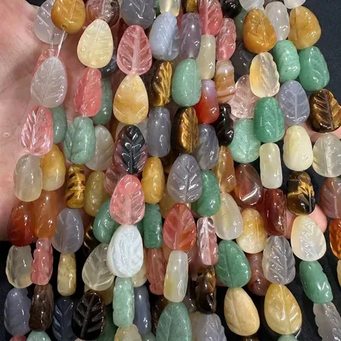 Natural Stone Leaf Shape Faceted Beads Amethyst Green Aventurine Rose Quartz Loose Beads For DIY Jewelry Making Findings Necklace Bracelet Crafts