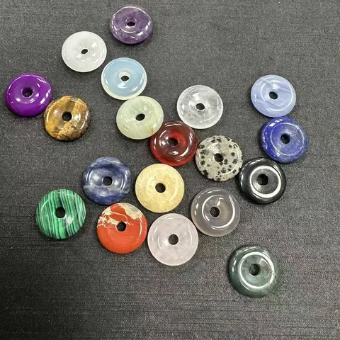 20mm Natural Stone Ping'an Kou Donut Beads Polished Round Agate Quartz Crystal DIY Jewelry Making Pendants Accessories