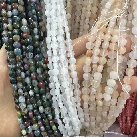 Faceted Coin Disc Natural Stone Loose Beads Premium Minimalist Textured Spacer Beads For Jewelry Making DIY Bracelets Necklaces Handcraft Crafting Findings Accessories