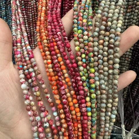 Natural Imperial Jasper Stone Beads Round Polished Gemstone Spacer Beads For DIY Jewelry Making Bracelets Necklaces Handmade Accessories Crafting Materials