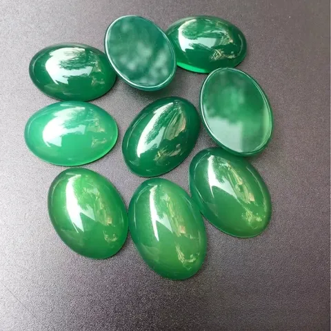 Cabochon en Agate Verte Naturelle Pierre en Vrac Dos Plat Ovale Rond Gemme Teinte Pour DIY Bijoux Bague Pendentif Matériel de Bricolage
