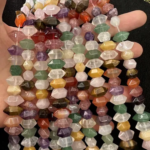 Natural Stone Agate Tiger Eye Hexagonal Column Loose Beads For DIY Bracelet Necklace Jewelry Making Accessories Unisex Polished Gemstone Charms