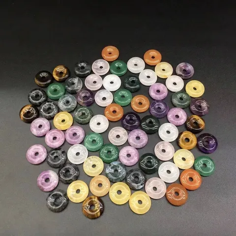 Natural Stone Ping An Kou Donut Beads Gemstone Spacer Beads For DIY Jewelry Making Amethyst Rose Quartz Tiger Eye Moss Agate Accessory