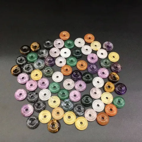 Natural Stone Ping An Kou Donut Beads Gemstone Spacer Beads For DIY Jewelry Making Amethyst Rose Quartz Tiger Eye Moss Agate Accessory