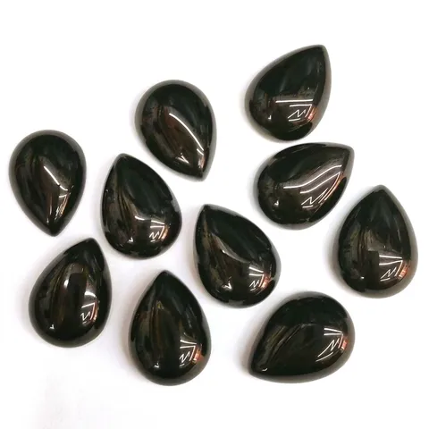 Natural Stone Teardrop Flat Back Cabochon Wholesale Loose Semi Precious Stone Fashion Black Onyx DIY Jewelry Findings Settings Parts