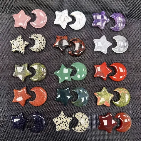Naturstein Stern Und Mond Ornamente Poliert Rosenquarz Amethyst Achat Heilkristall Himmlisch DIY Zubehör Schreibtisch Deko