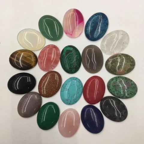 Cabochon Ovale en Pierre Naturelle Dos Plat Oeil de Tigre Quartz Rose Turquoise Unakite Accessori de Bijoux DIY pour Bagues