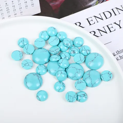 Natural Round Turquoise Cabochon Flat Back Stone For DIY Jewelry Making Ring Pendant Earring Inlay Polished Stone Accessories