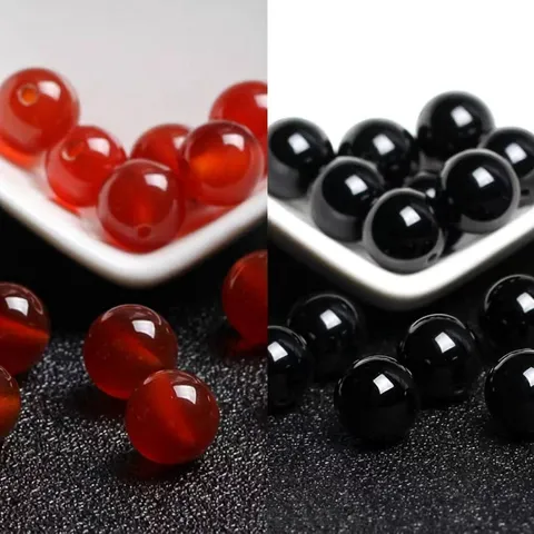Natural Grade Red Agate Black Agate Round Beads For DIY Jewelry Making Handmade Bracelet Accessories Polished Stone Beads
