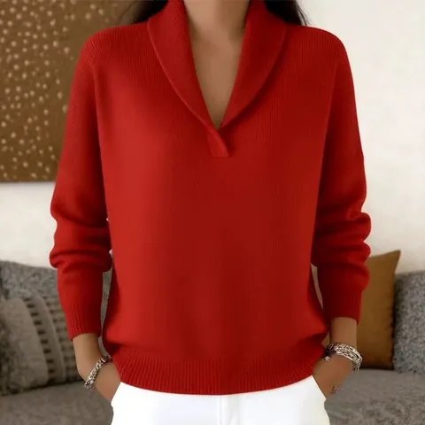 Pull en Tricot à Manches Longues et Col V Décontracté pour Femme Couleur Unie Pull Ample Automne Hiver Tops Élégants