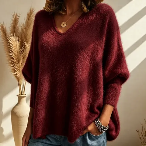 Damen Casual V Ausschnitt Einfarbig Langarm Gestrickter Pullover Pendeln Pullover Herbst Winter Mode Basic Knit Top