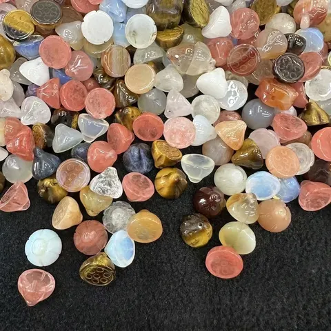 12mm Natural Stone Lotus Pod Beads Hand-Carved Gemstone Buttons For Handmade DIY Jewelry Clothing Accessories Craft Supplies
