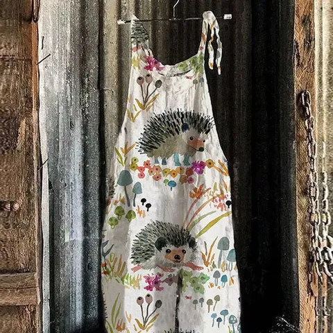 Damen Sommer Casual Leinenmischung Bedruckter Jumpsuit Ärmellos Locker Strand Lässiger Strampler Lange Hosen Overalls